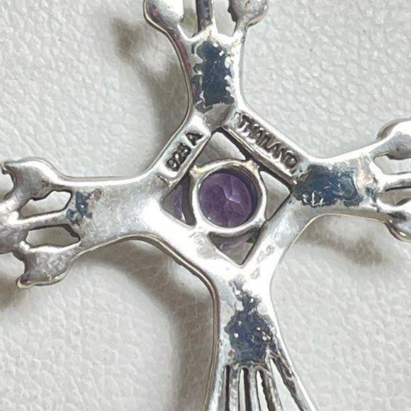 925 Sterling Silver Amethyst Marcasite Cross Box Chain Necklace Religious Gift - Picture 4 of 5